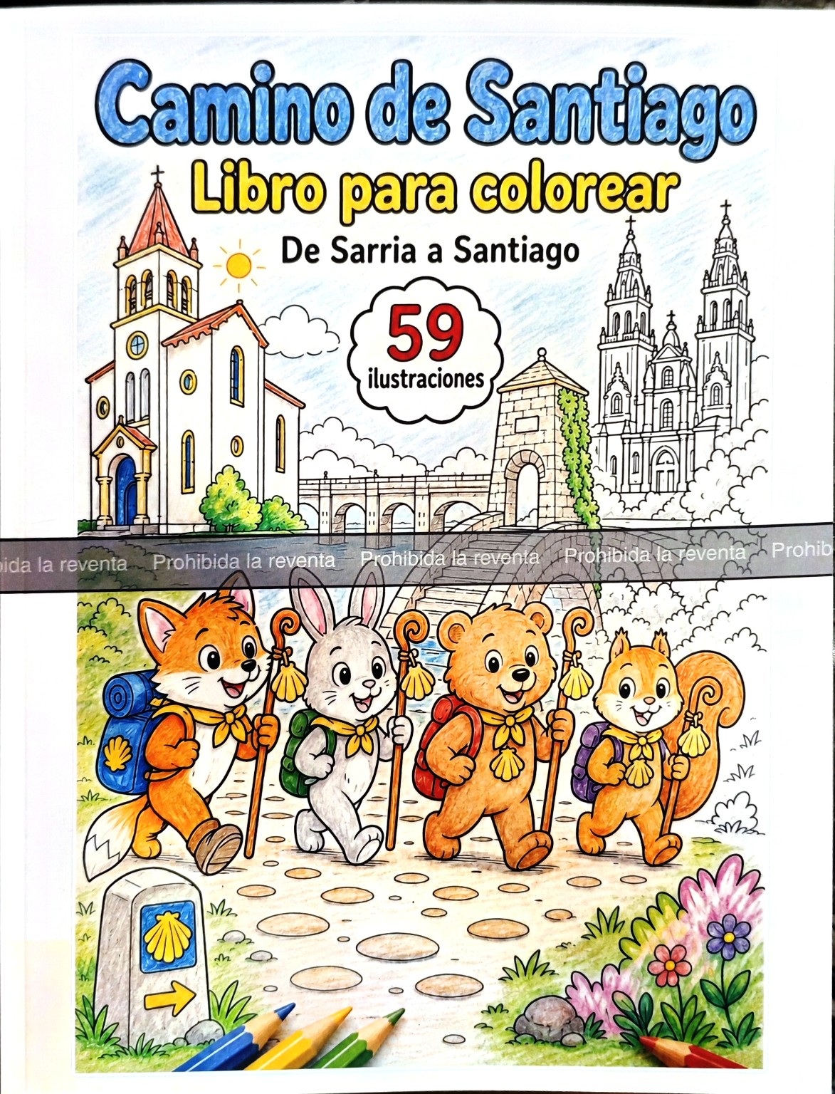Portada de Camino de Santiago, libro para colorear, de Sarria a Santiago